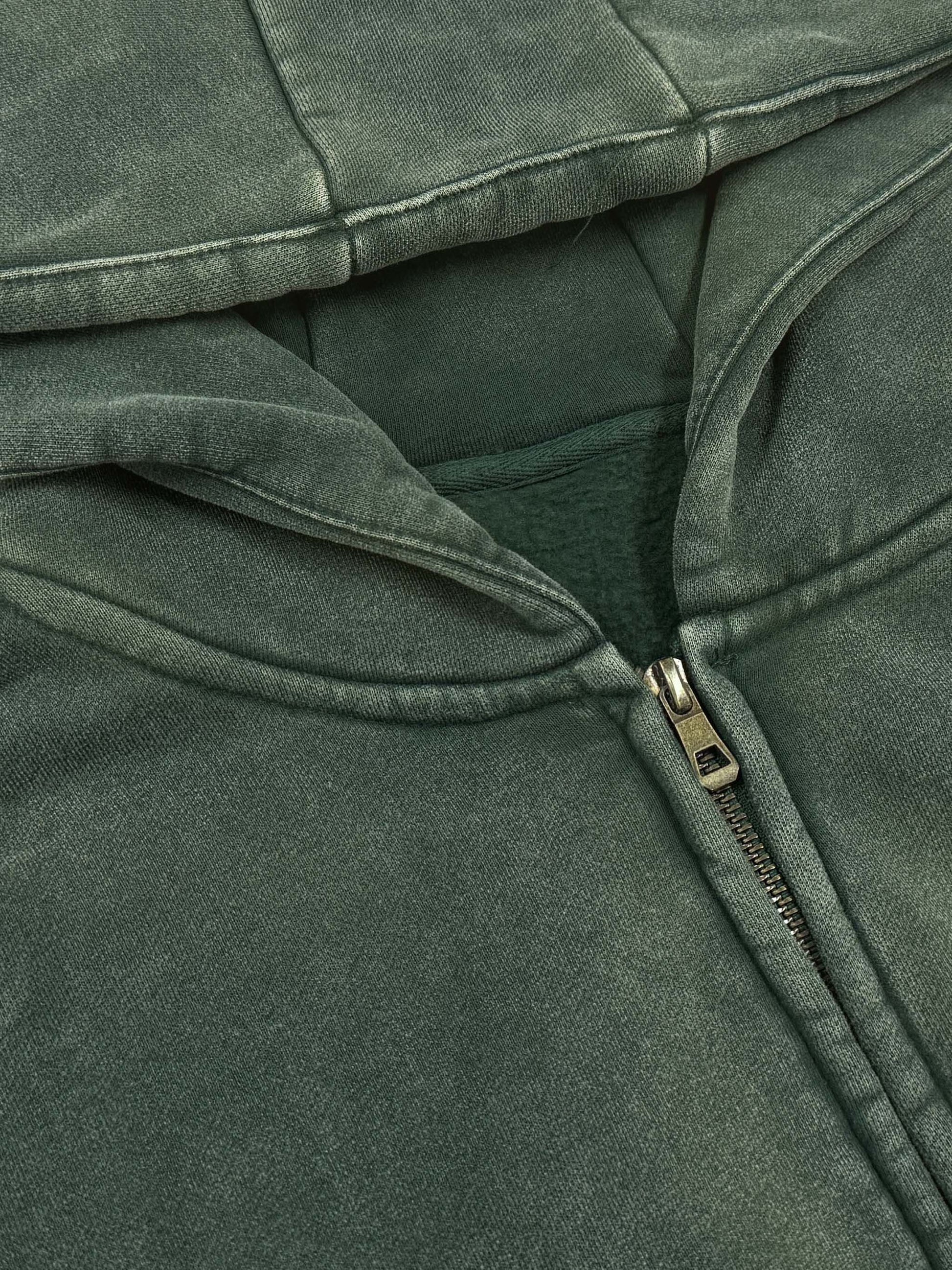 Lazy Leaf Acid Washed Zip-Up Hoodie