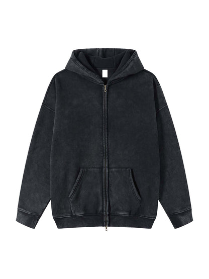 Lazy Leaf Acid Washed Zip-Up Hoodie